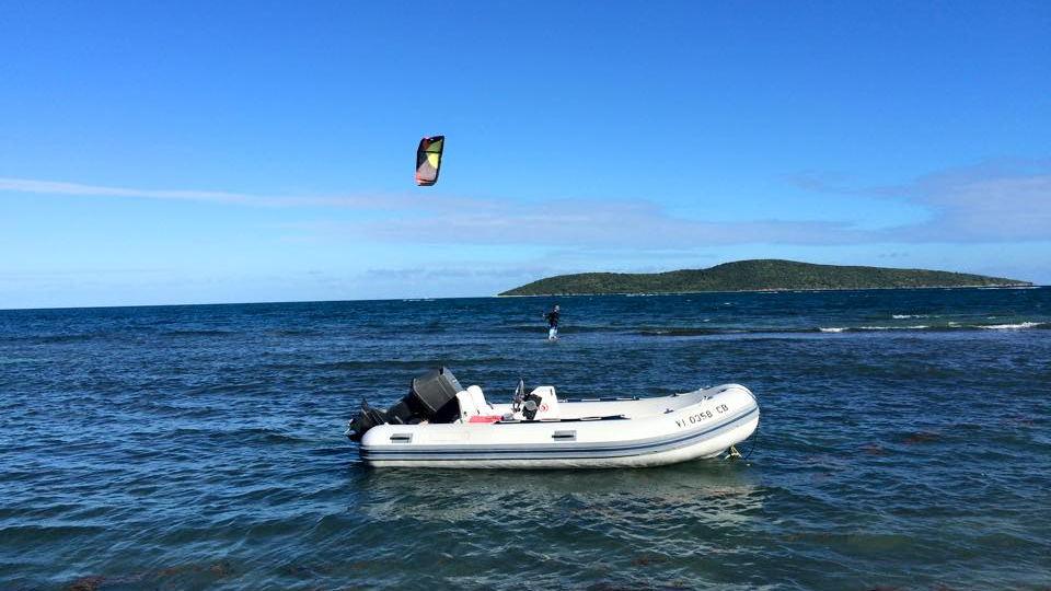Slingshot kiteboarding flag flying in the us virgin islands.